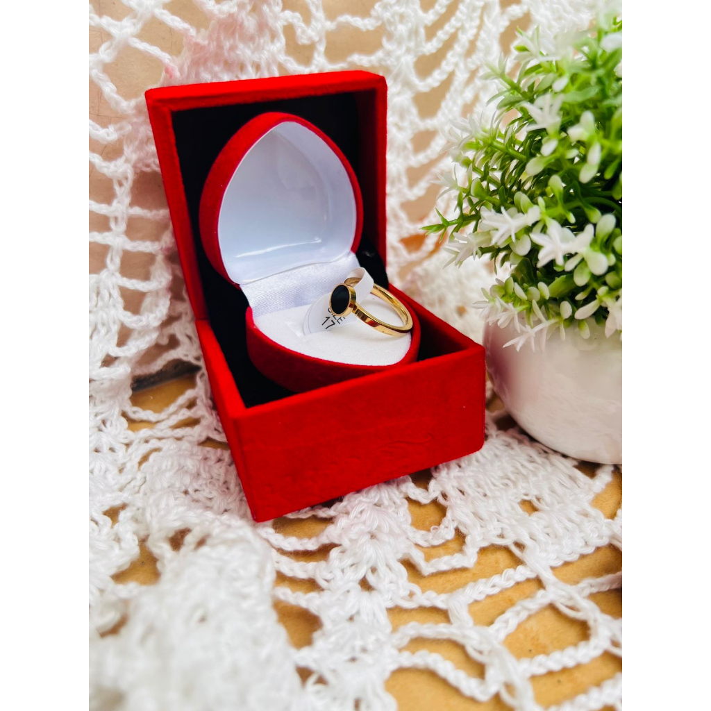 Cincin Titanium Wanita Bulat Hitam Cantik Emas 18K Anti Karat Aksesoris Perhiasan Korea Fashion