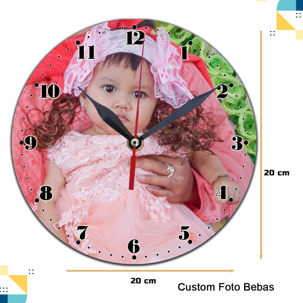 Jam Dinding Custom Foto Suka - Suka Bebas Ukuran 20x20