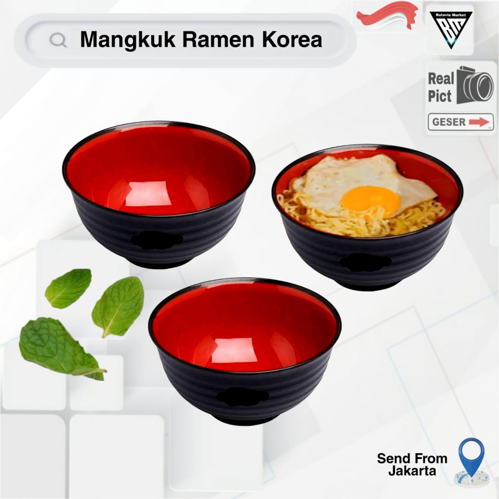 Mangkok Mie Ramen Korea Hitam/ Mangkuk Plastik