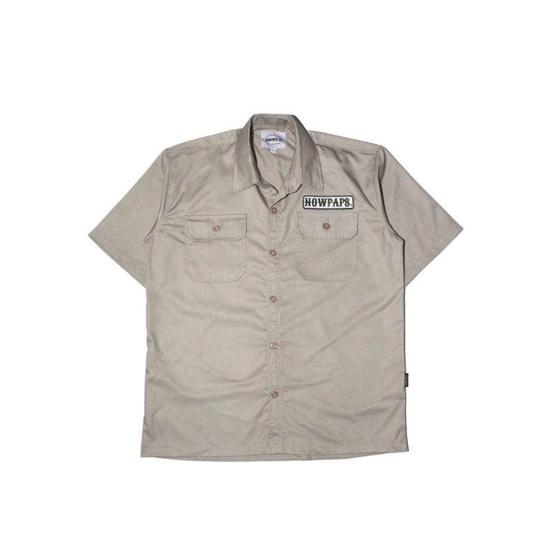 WORKSHIRT CREAM KHAKIS DRILL NOWPAPS PATCH BORDIR LOGO FONT NOWPAPS