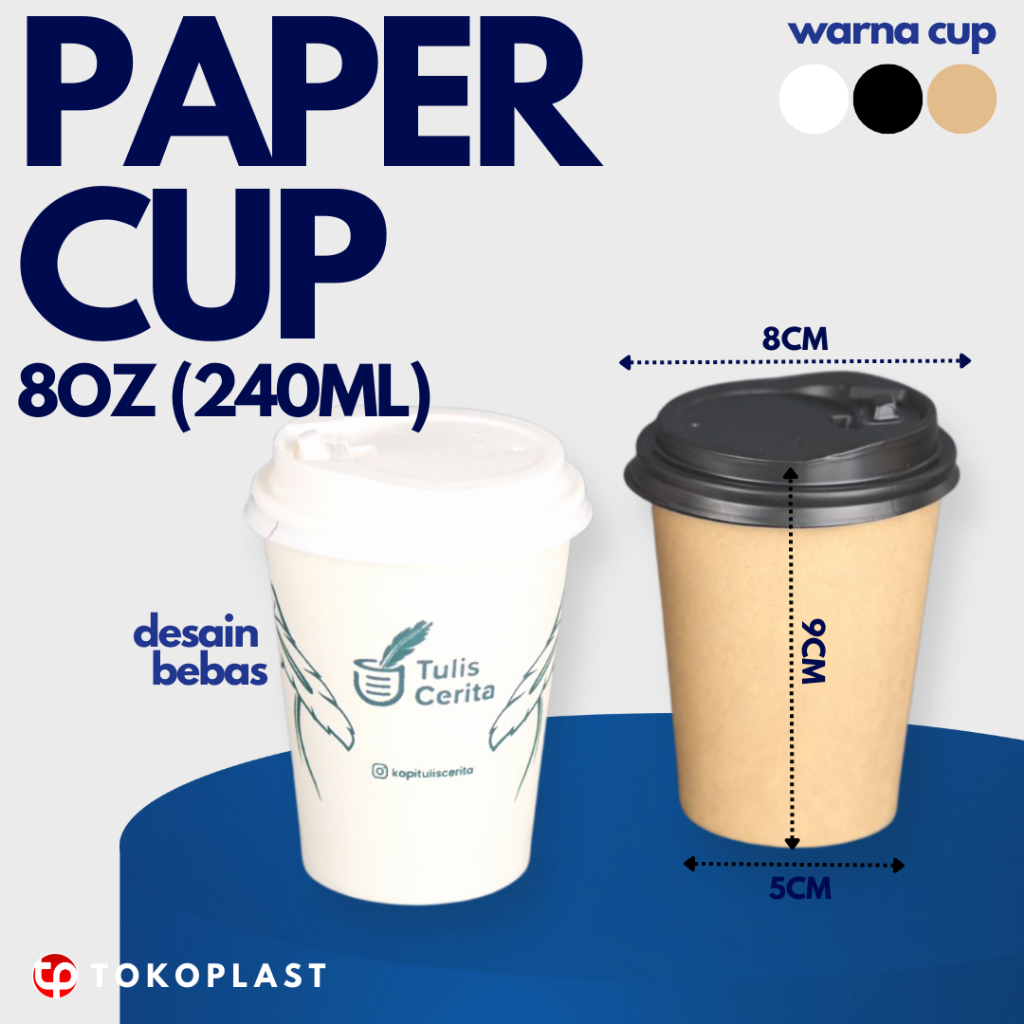CUSTOM SABLON PAPER CUP GELAS KERTAS HOT CUP MINUMAN PANAS 8 OZ 240 ML