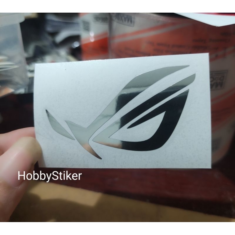 Stiker ROG republic of gamer silver chrome untuk pc laptop hp