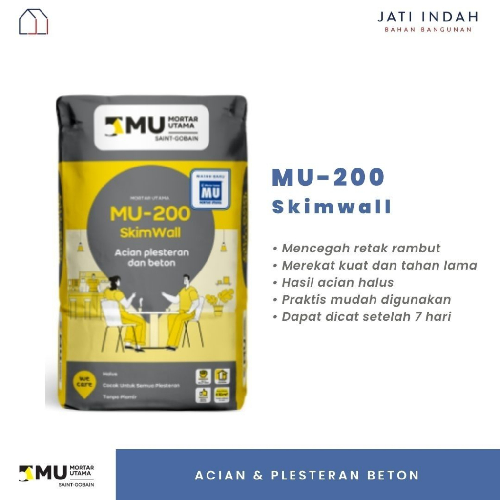 MU-200 SkimWall Acian Plester dan Beton 20kg & 40 kg  Semen Instan Mortar Utama