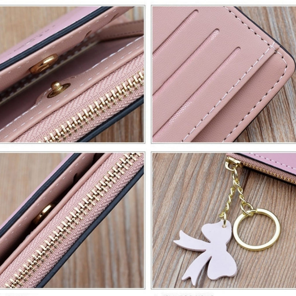 DOMPET LIPAT WANITA IMPORT KECIL CEWEK MURAH BRANDED BATAM KULIT PINK KAUNA PREMIUM WA663P3 KOREA MINI SLOT KARTU RESLETING KOIN LUCU SIMPLE REMAJA KEKINIAN