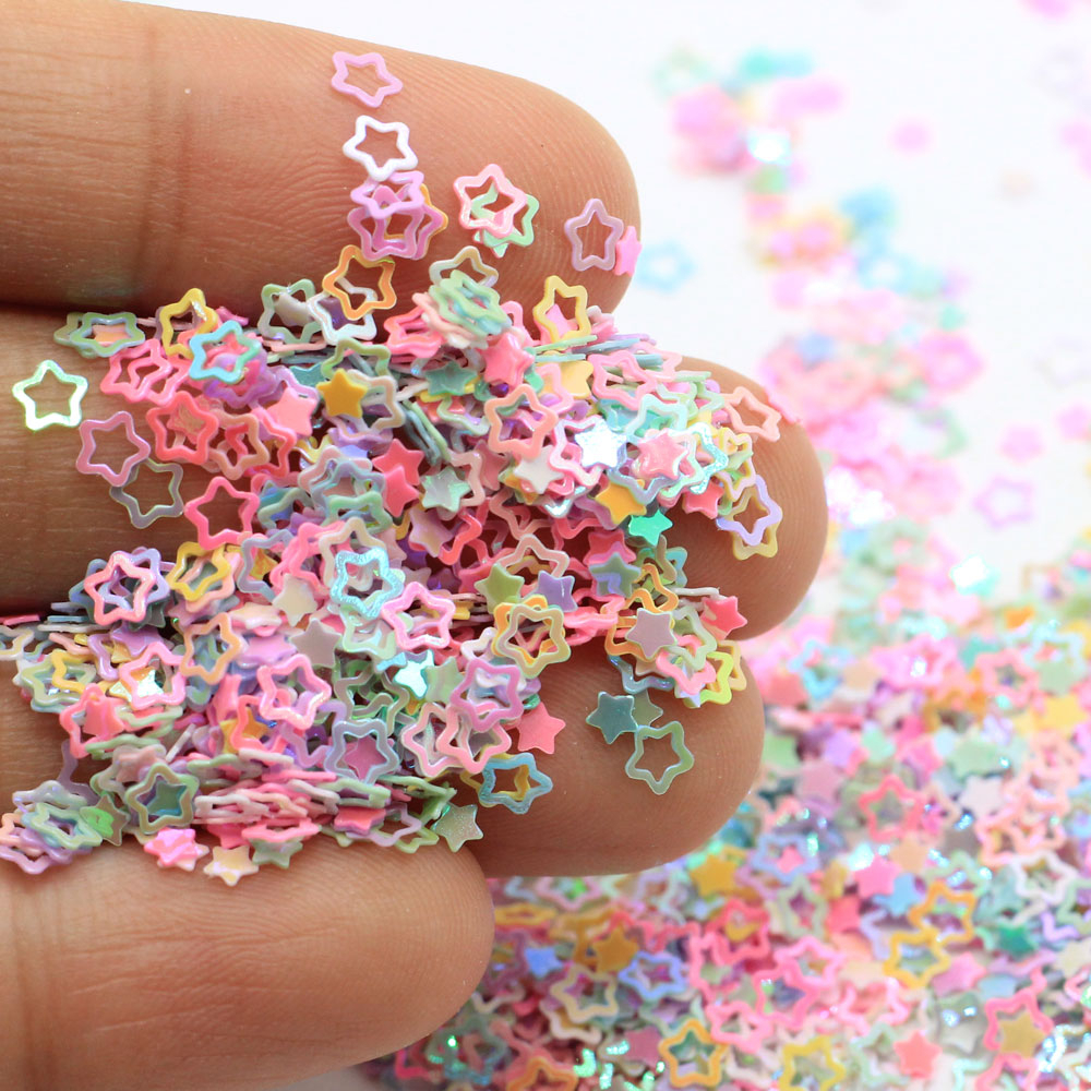 Part I - 500 pcs Mixed Hollow Star Heart Flower Glitter Sequins Nail Art Manik-manik Kuku Wajah Craft Kosmetik Hiasan Kuku Eye Korean Make Up Handphone Decorations Wedding Party Cosplay Beads Pastel Color Warna