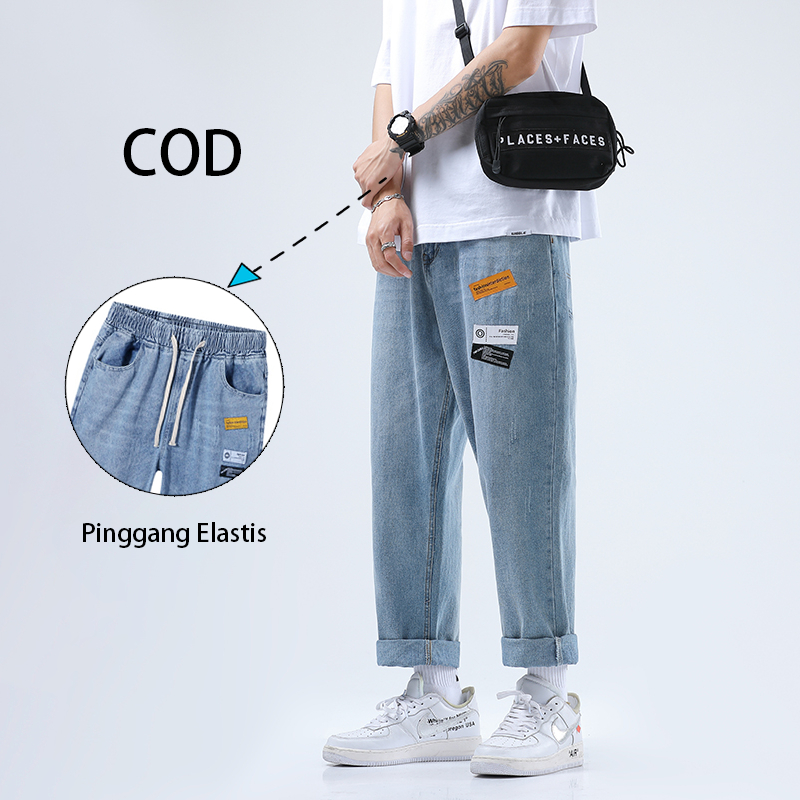 Celana jeans pria jeans karet korean style celana pensil baggy pants straight jeans standar pria celana Kulot dewasa terbaru 2023 basic pants celana pensil panjang pria