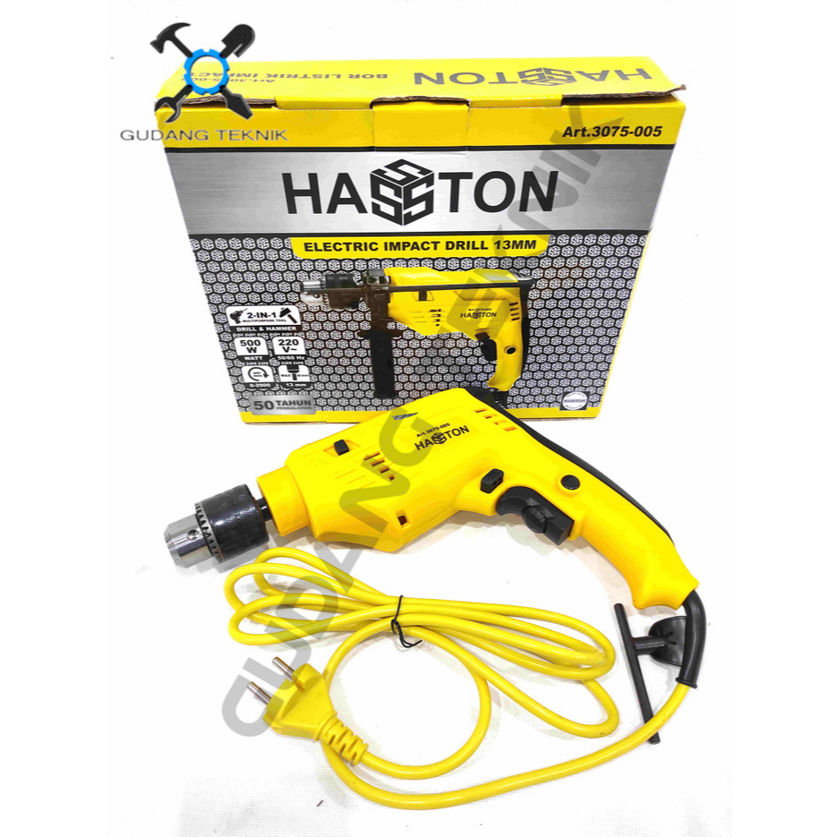 Mesin Bor Tangan Listrik 13mm 3075-005 HASSTON PROHEX / Electric Impact Drill Bor Tembok Beton Kayu 3075 005 HASSTON PROHEX