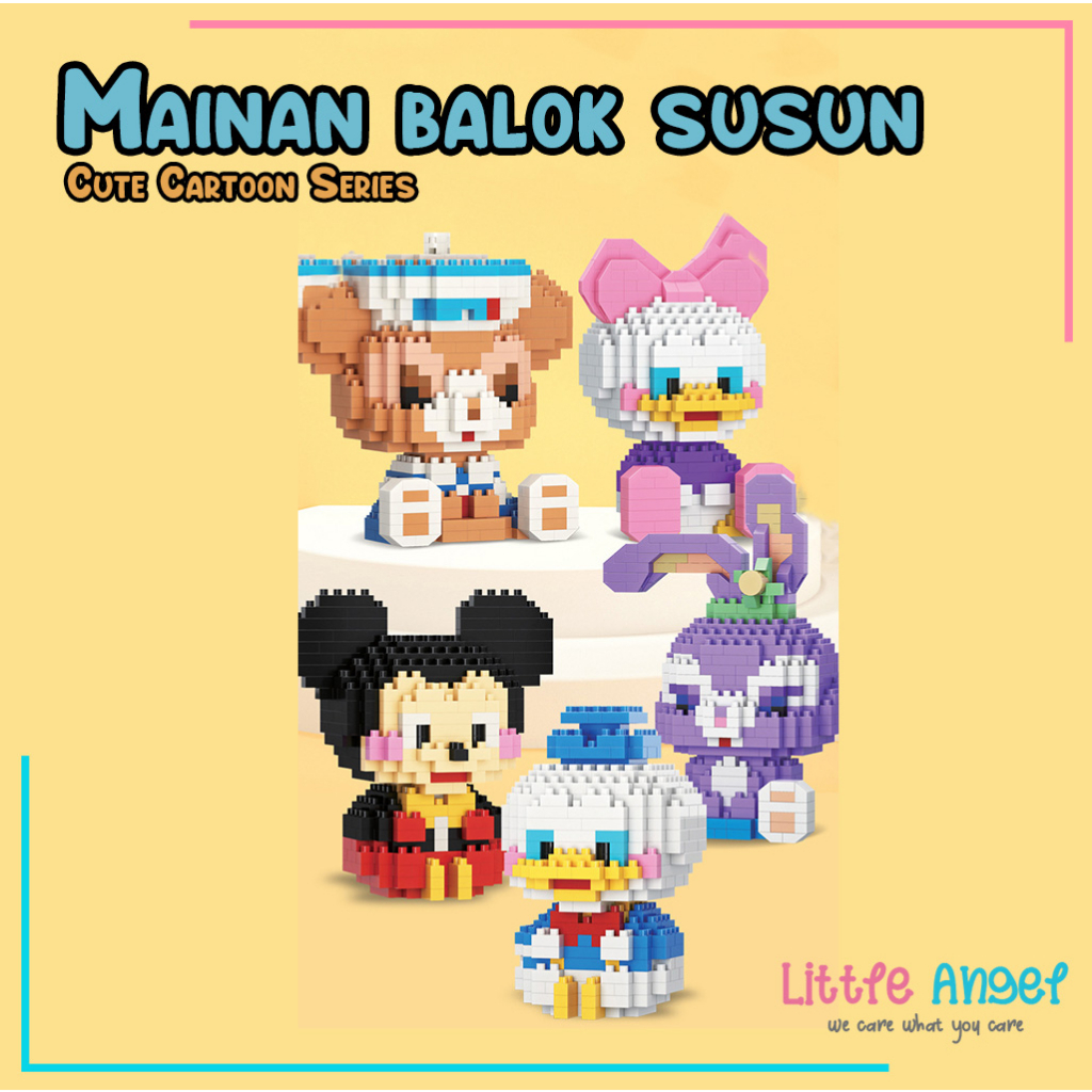 Mainan anak PUZZLE BALOK SUSUN DISNEY 3D DIY  Mainan Edukasi Bayi Puzzle Brick Mini Kartun Karakter Hadiah Toy Gift Nano Blok POP LinaBell StellaLou