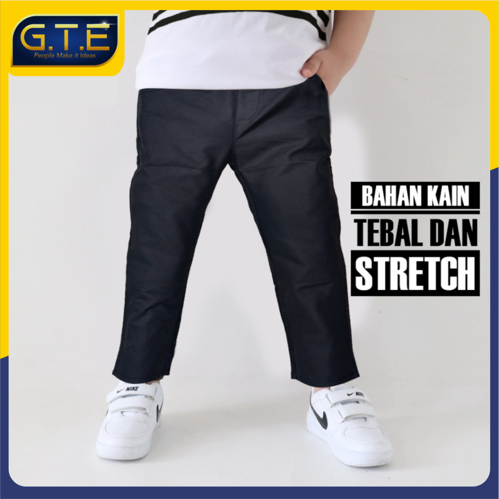 celana formal anak laki laki wool slimfit sekolah ekskul pondok pasantren, bahan katun wol mengkilap