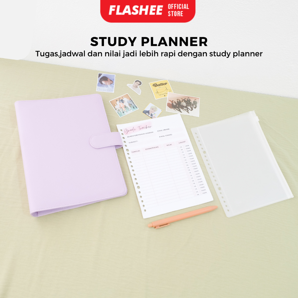 

Flashee Paket Binder Polos Untuk Belajar Study Planner A5 20 Ring B5 26 Ring (Binder, Study Planner, Kantong Zip, Pulpen, Sticker)