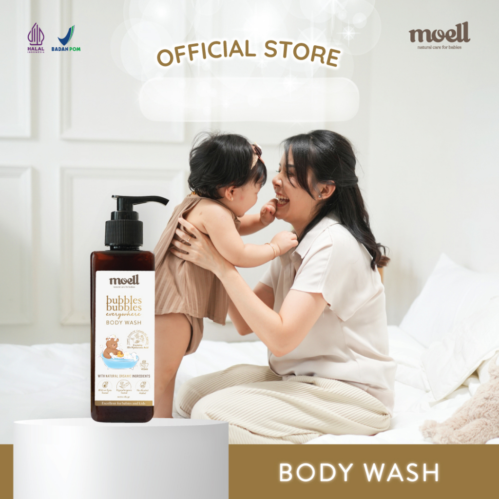 Moell Body Wash | Body Lotion | Hair Lotion Nutrisi Rambut Anak Bayi | Shampoo SLS Free | Balm Kulit Sensitif Anti Ruam Natural Organic