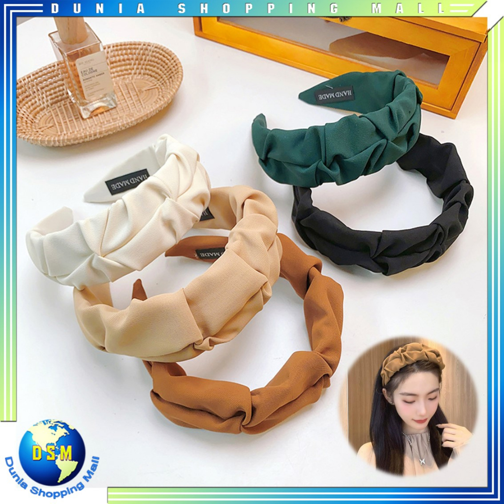 DSM BANDO SCRUNCHIE WANITA 6742 BANDANA KOREA ANTI PATAH HEADBAND WANITA MOTIF KERITING DESAIN LEBAR SIMPUL SILANG