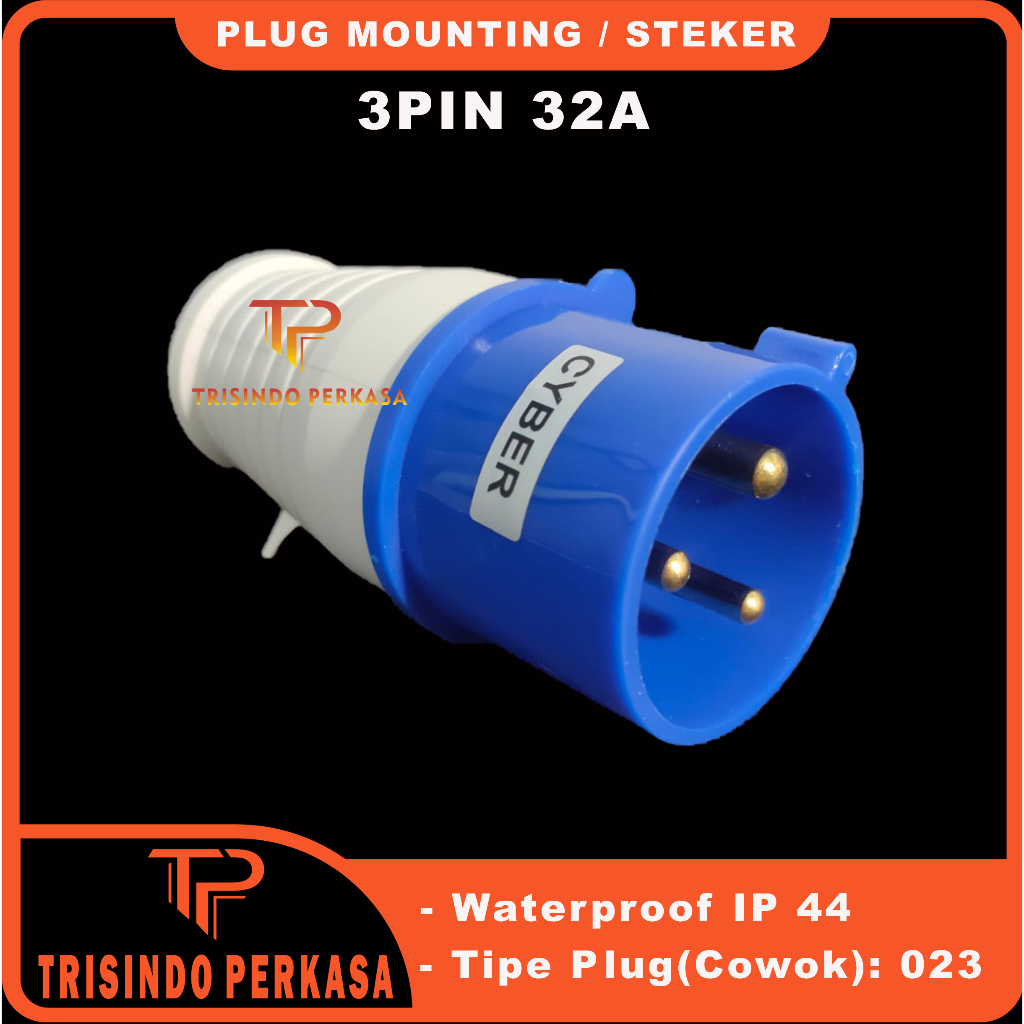 Plug Mounting Male Steker 3P / 3 Pin 3Pin 32A 32 Ampere 023 IP44 Industrial Plug 3 Kaki 3Kaki 32a