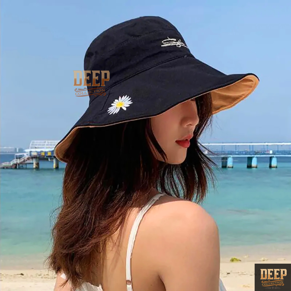 Topi Bucket Wanita Korean Dewasa Kekinian | Wide Bucket Hat Fashion Pantai Perempuan | Topi Fedora H