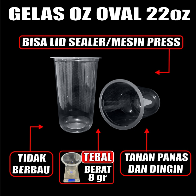 Gelas oz Oval 22oz Bening Cup Plastik Bulat Round Per Pack Murah