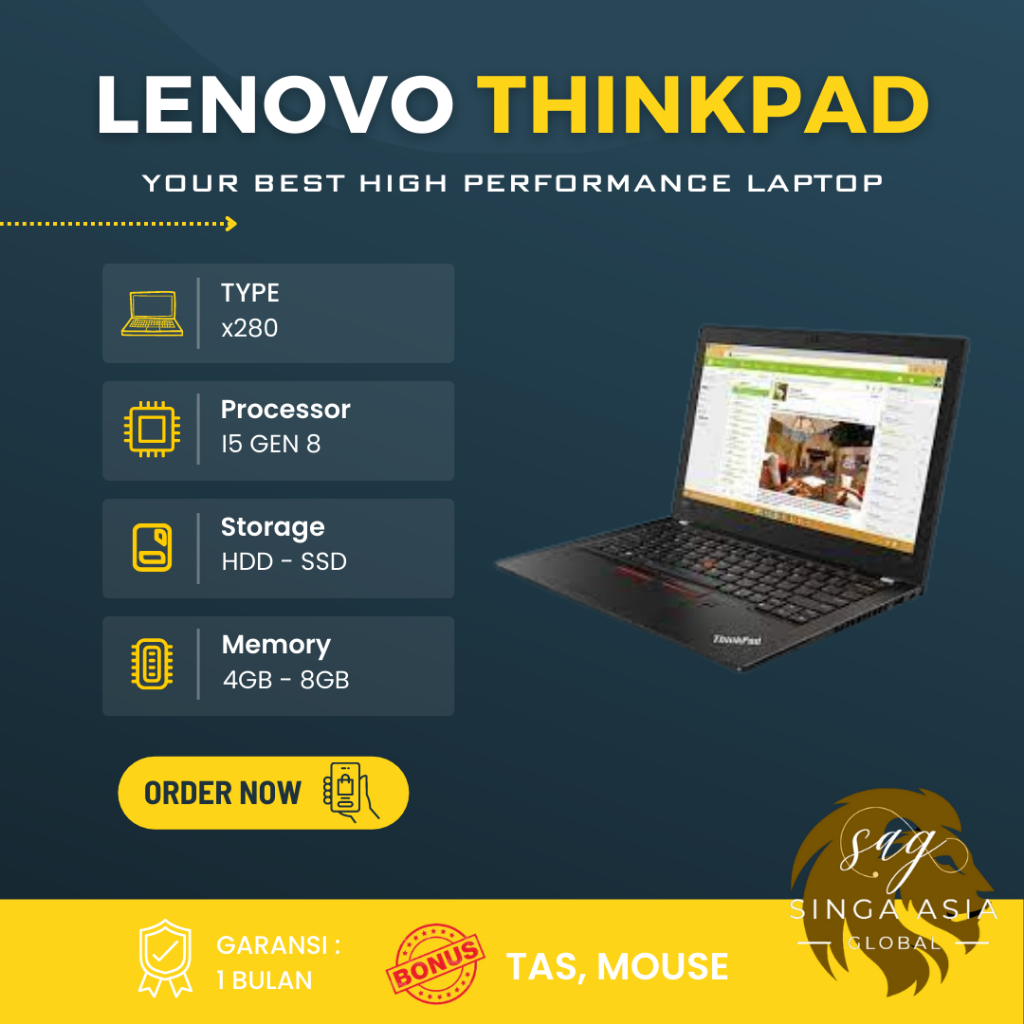 Laptop Lenovo Thinkpad X280 Core i5 Gen 8 Ram 8GB Ssd 256GB