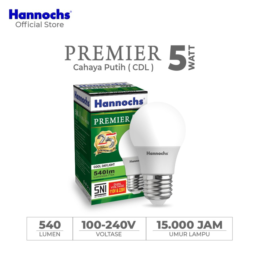Lampu Bohlam Led 5 Watt Hannochs Premier Cahaya Putih
