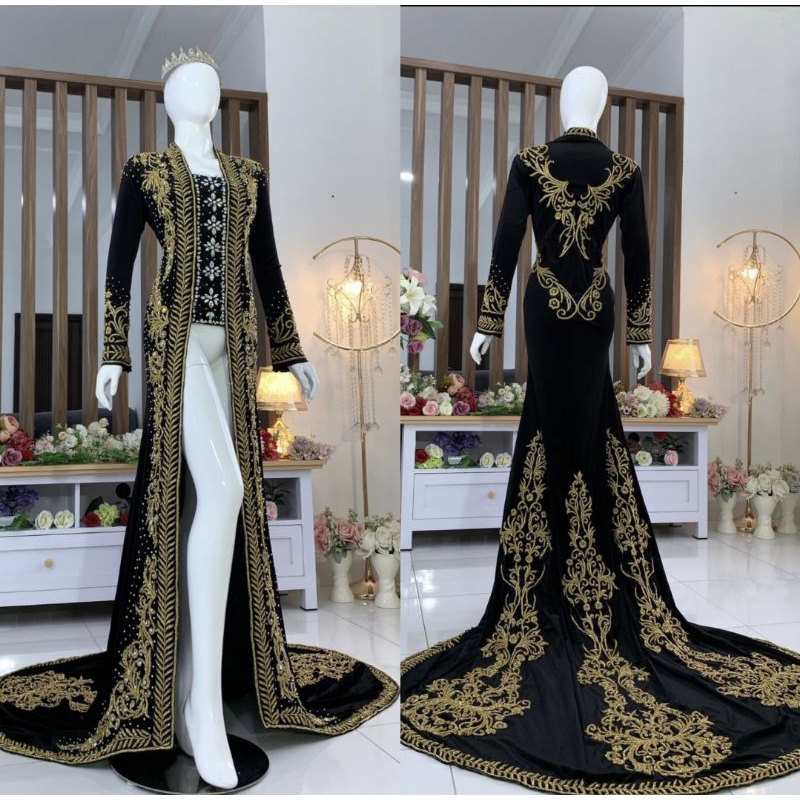 GAUN PENGANTIN BELUDRU MEWAH MODERN//GAUN PENGANTIN ADAT JAWA FULL PAYET