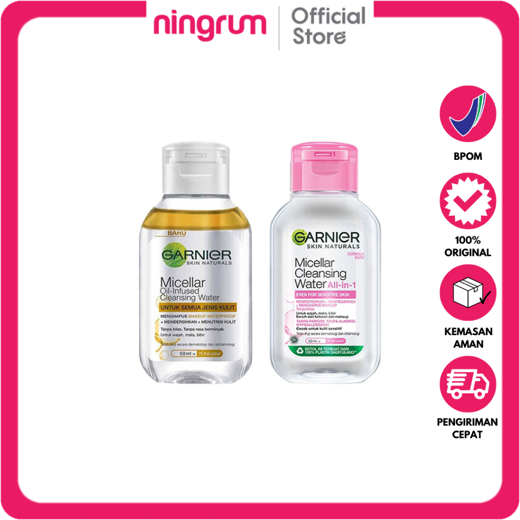 Ningrum - Garnier Micellar Water Series 50ml | Pink | Infused Oil | | Skin Care Pembersih MakeUp Cleansing Water Kulit Sensitive Original BPOM - 8303