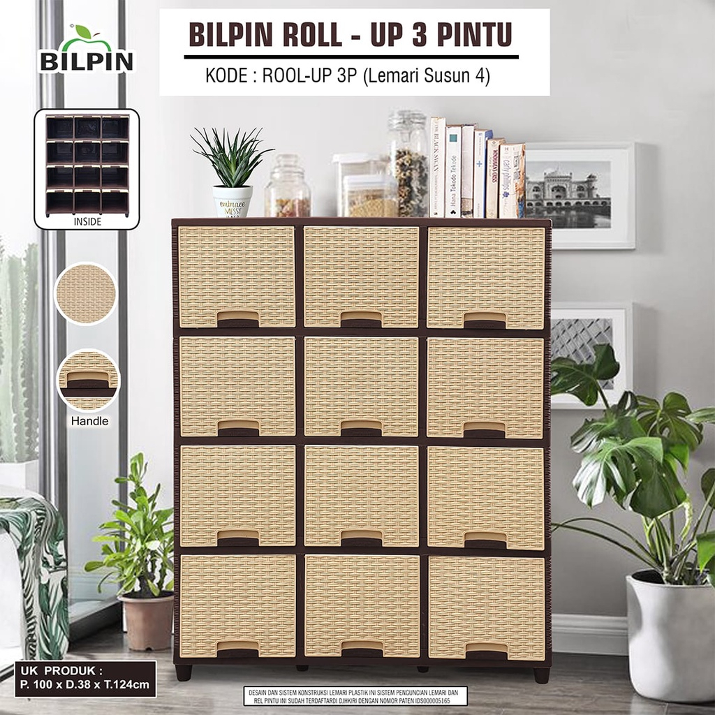AKAKO LEMARI PLASTIK LACI LOKER LEMARI PAKAIAN SEBAGUNA MINIMALIS COKLAT PUTIH ROLL UP 3 PINTU 12 PI