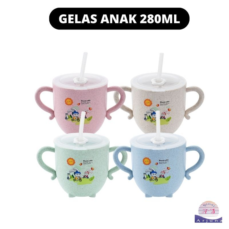 Gelas Minum Anak Plus Sedotan 280ml