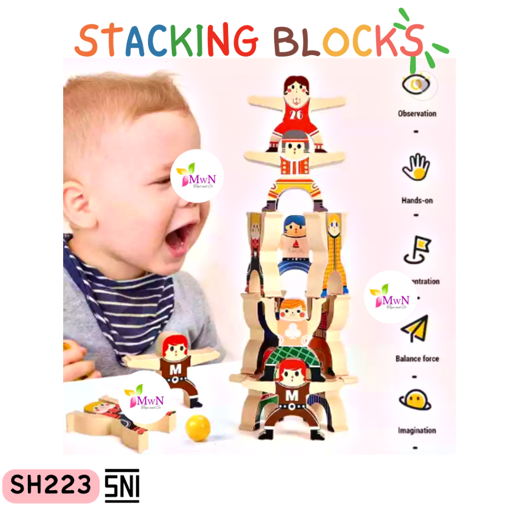 MWN Mainan Edukasi Anak Stacking Blocks / Balancing Toys SH 223 isi 16pc