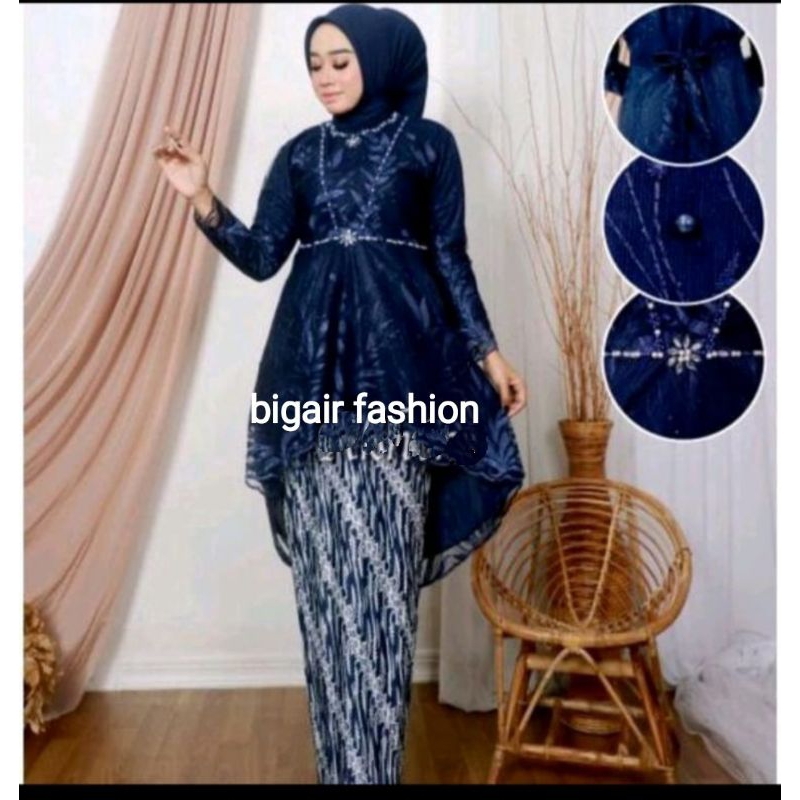 Bigair fashion kebaya modern kebaya tunik lesty v payet atasan tunik tulle kebaya wisuda kebaya lamaran kebaya pesta