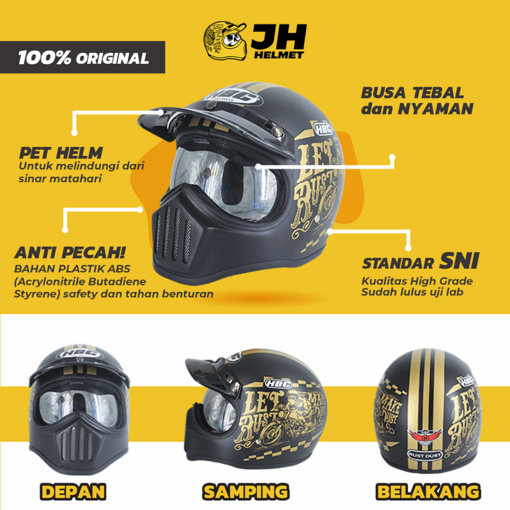 HELM CAKIL HBC CAKIL RUST DUST HITAM FONT GOLD