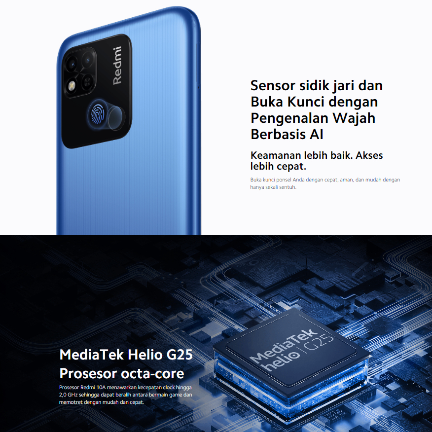 HP Xiaomi Redmi 10A Ram 6/128GB Smartphone 4G GSM 6.53 inches Dual SIM 5MP+13MP Handphone Indonesia