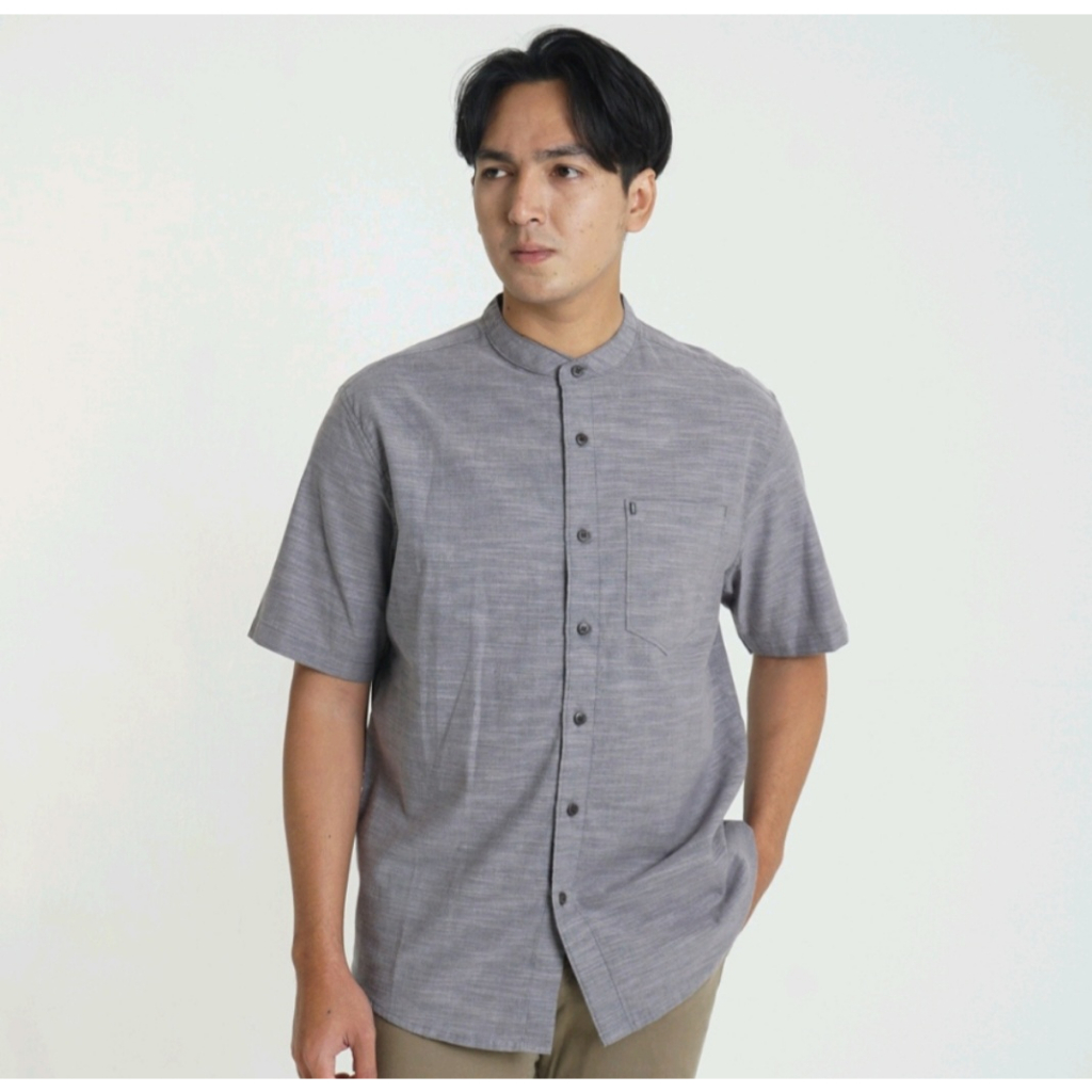 Baju Koko MGEE Original Katun Lengan Pendek Saku Depan Azka 056 Dark Grey