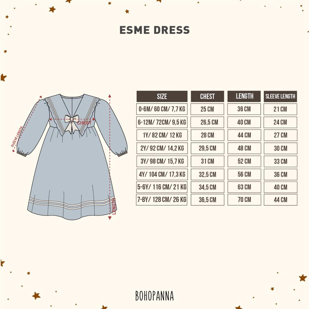 Bohopanna Esme Dress 0-8 Tahun Dress Panjang Sailor Anak Perempuan / Dress Raya / Lebaran / Pakaian Anak Muslim