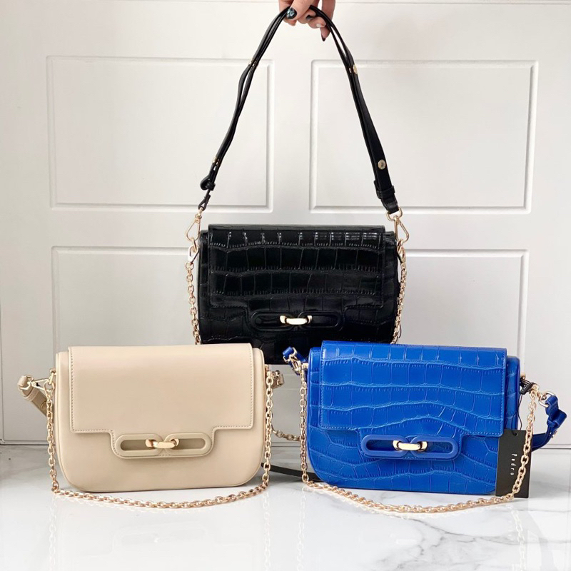 PROMO SALE Tas Pedro selempang hitam putih beige biru croco