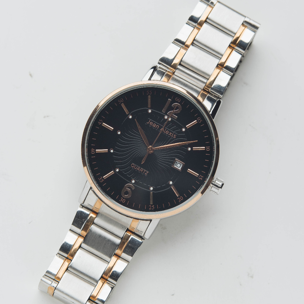 Jam Tangan Rantai Pria Anti Air Jean Alexis KLETOS GST JA116 - Prestige Edition - Black Dial Jam Tan