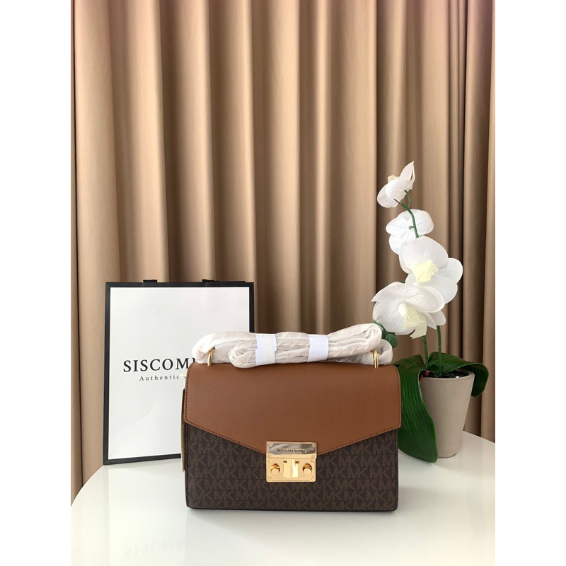 MK rose medium flap shoulder brown