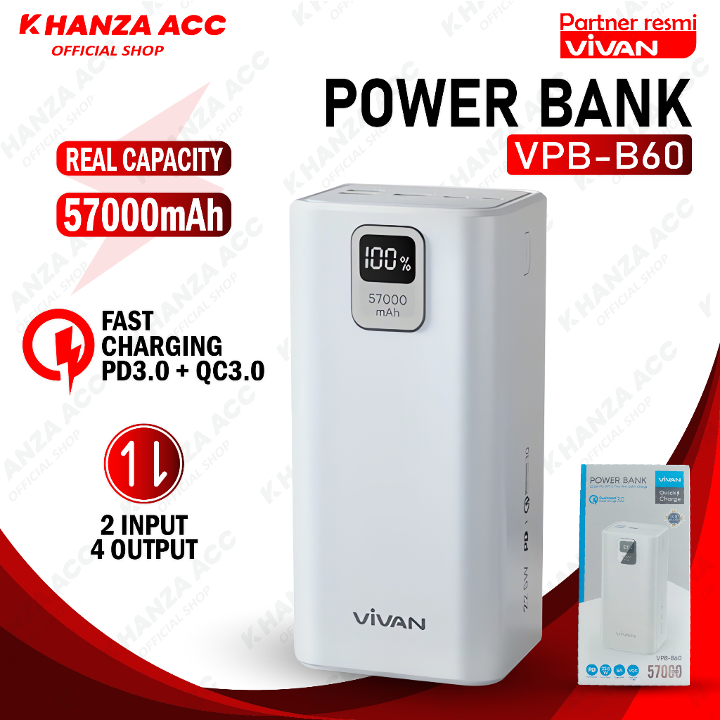 KHANZAACC VIVAN VPB-B60 PowerBank 60000mAh Power Delivery Quick Charge 3.0