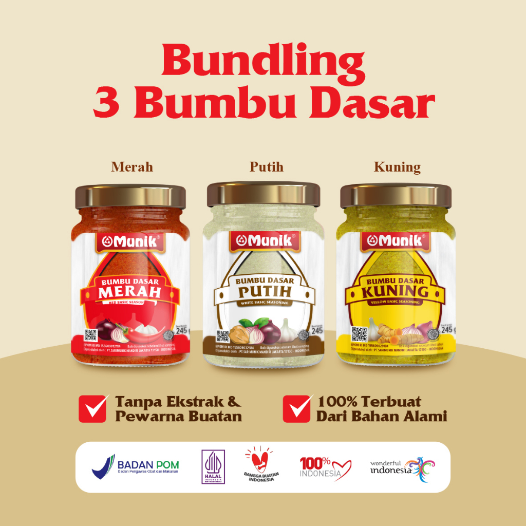 

MUNIK Paket Lengkap Aneka Bumbu Dasar 245 gr (3 botol)