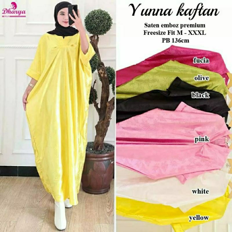 Yunna Kaftan, KAFTAN LEBARAN JUMBO CANTIK MODIS FIT XXXXL LD 160 BAHAN SATEN EMBOSS PREMIUM TERMURAH OOTD KEKINIAN TERLARIS