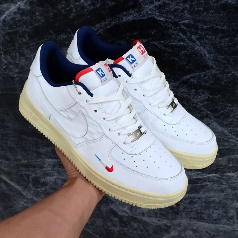 SEPATU PRIA NIKE AIR FORCE 1 LOW KITH PARIS WHITE RED NAVY ORIGINAL PREMIUM