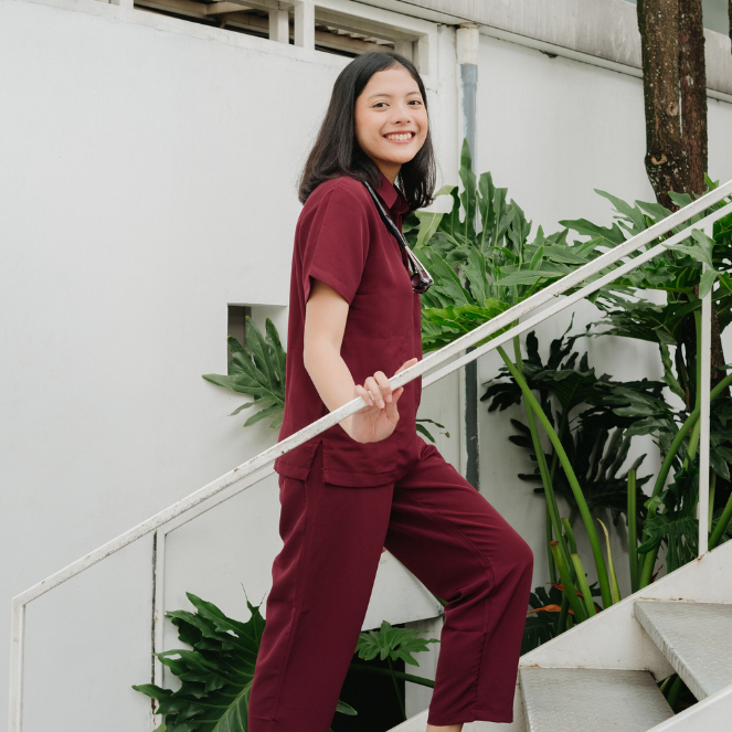 Baju Jaga POLO SS - MAROON Scrubs Theatre Blues First Line Lengan Pendek