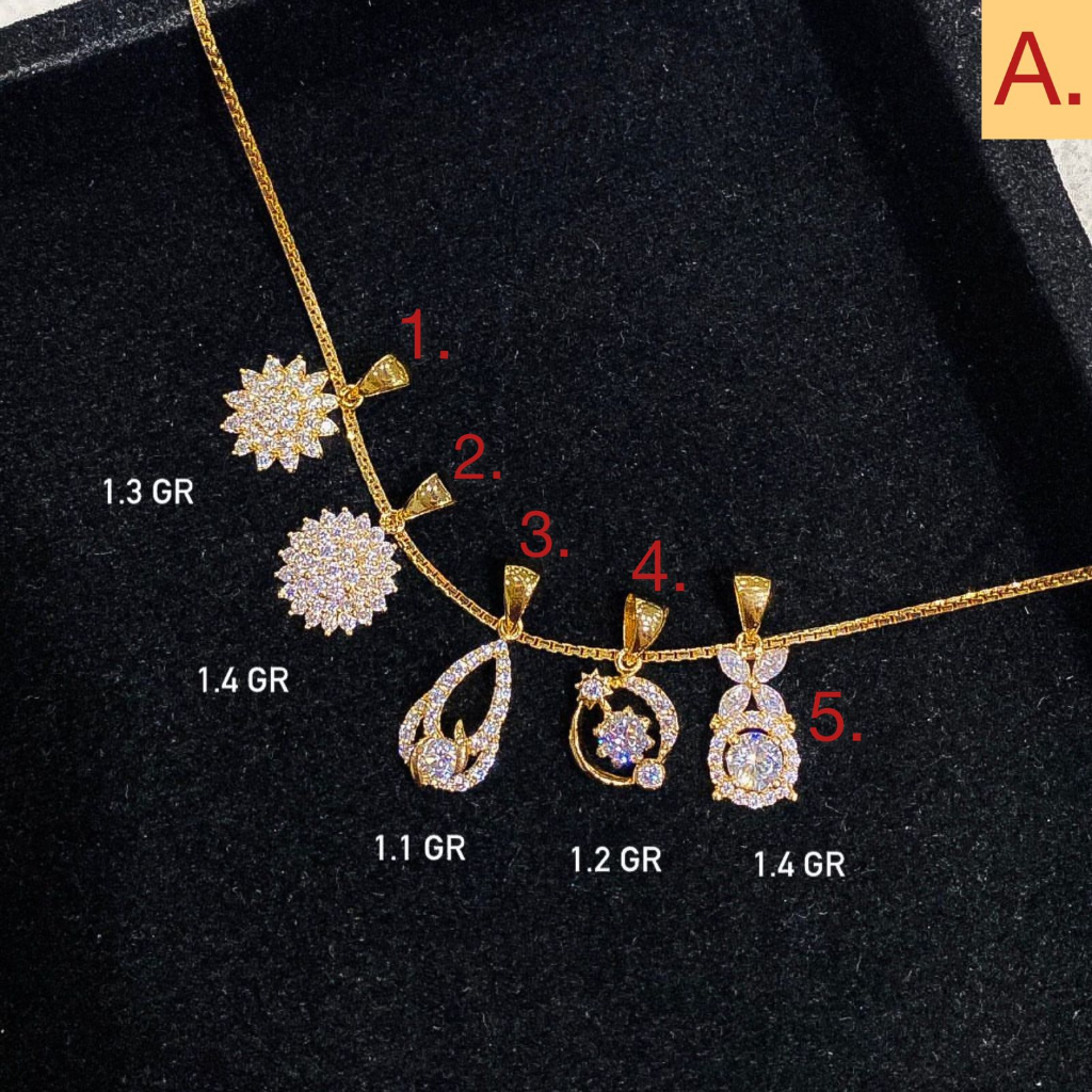 Liontin kalung emas asli kadar 70 16k solitaire branded bunga bintang pita kupu2 aesthetic korean diamond look mainan kalung