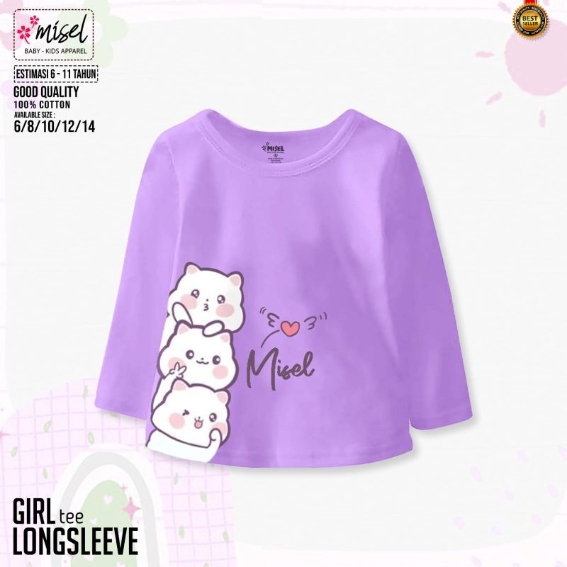 (5 - 12Tahun) Baju Kaos Anak Perempuan Cewek Lengan Panjang Junior Misel Usia 5 6 7 8 9 10 11 12 Tahun