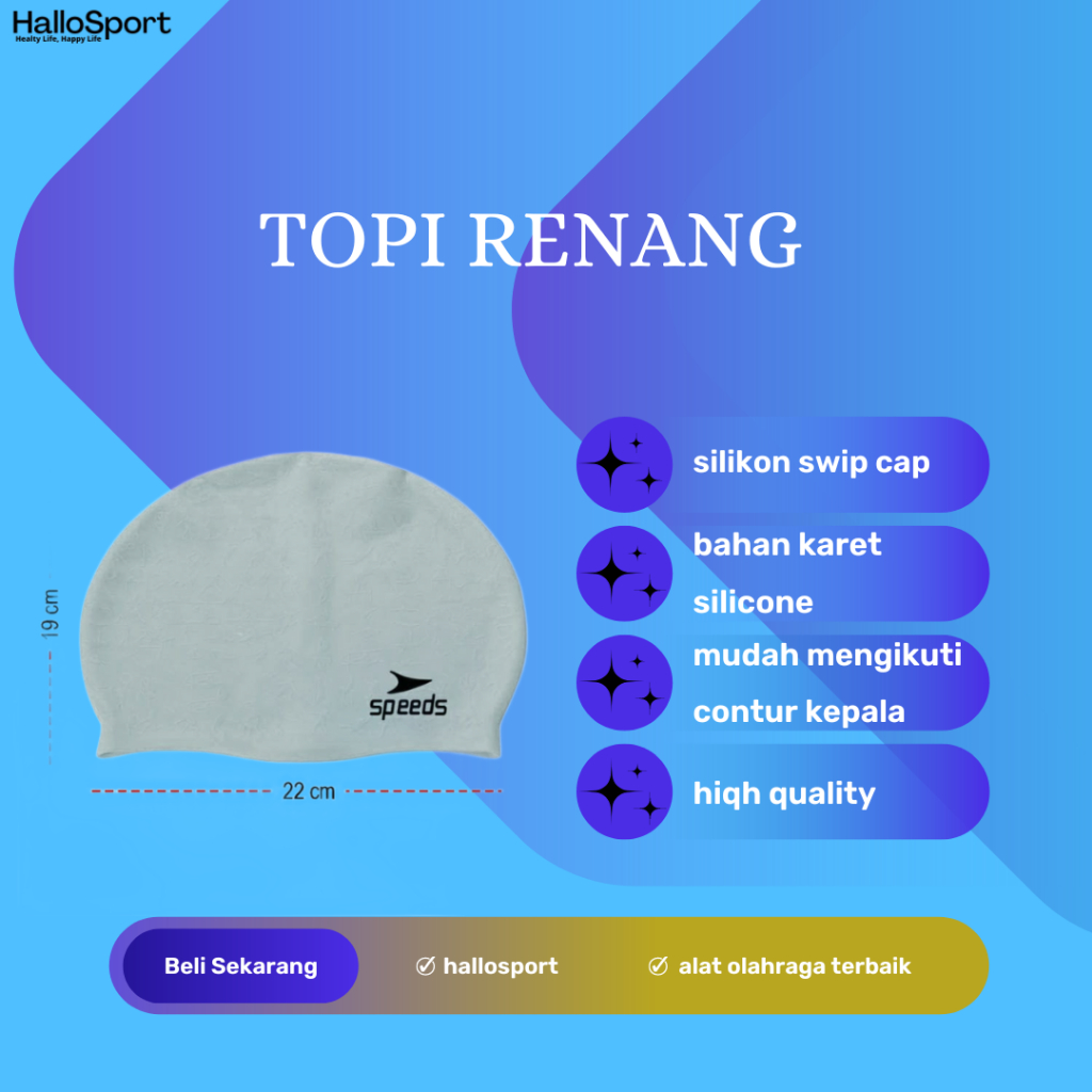 Speeds Topi Renang Dewasa Remaja Anak Penutup Kepala Renang Silicon Swim Cap Pelindung Kepala Renang