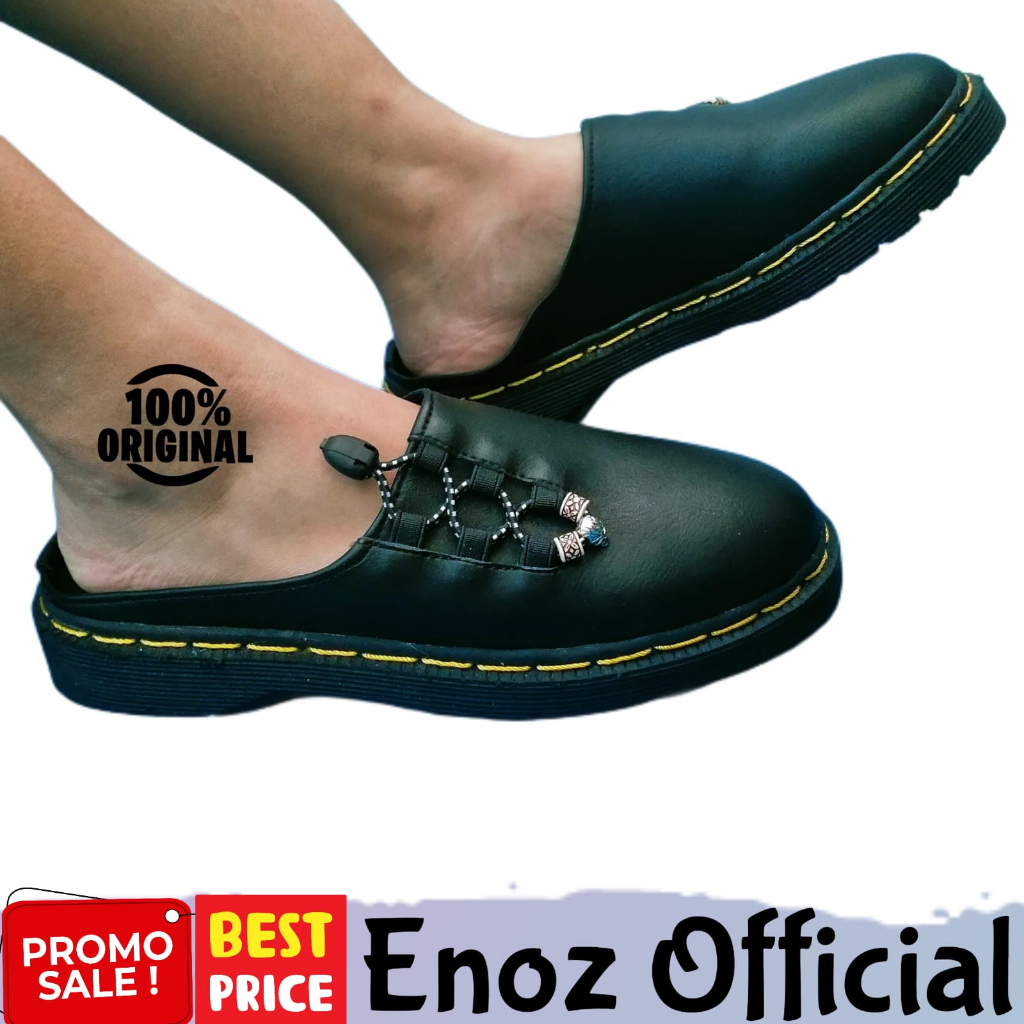 Sandal Loafers Pria Formal Slip On Hitam Dogmart Selop Bustong Kerja Kulit PU Penny Loafers Sintetic Premium Enoz Chester Skull