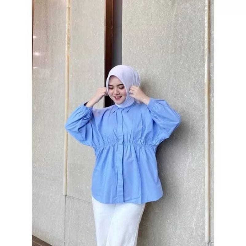 Alya shirt kemeja kerut wanita linen