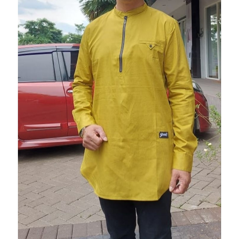 koko kurta lengan panjang kuning lemon