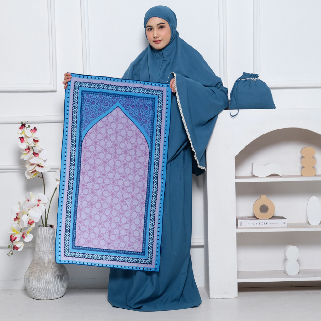 Full set Sajadah + Mukena Syakila Traveling Series Katun Premium Polos Adem Dewasa