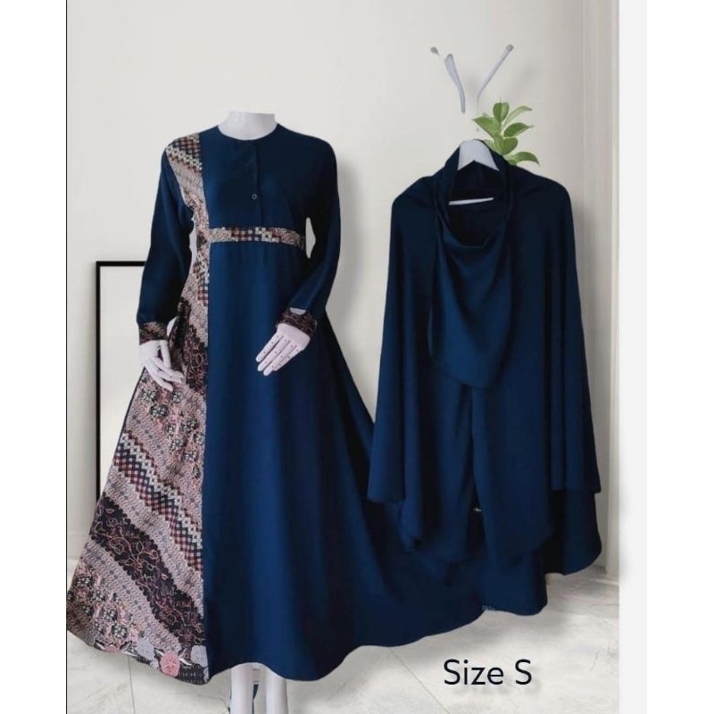 Gamis set hijab batik solo free cadar tali / Set cadar batik solo by wua hijab / koko batik solo