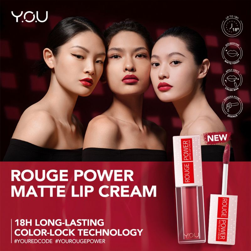 YOU Rouge Power Matte Lip Cream Lipstik - Matte Finish - Tahan Lama #R436 Whisper