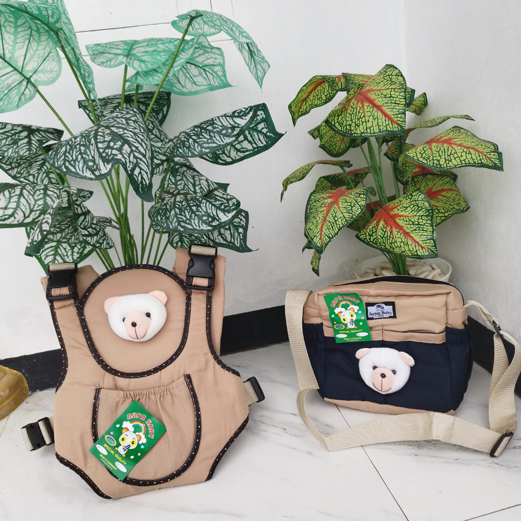 paket hemat tas dan gendonan depan bayi boneka panda dg