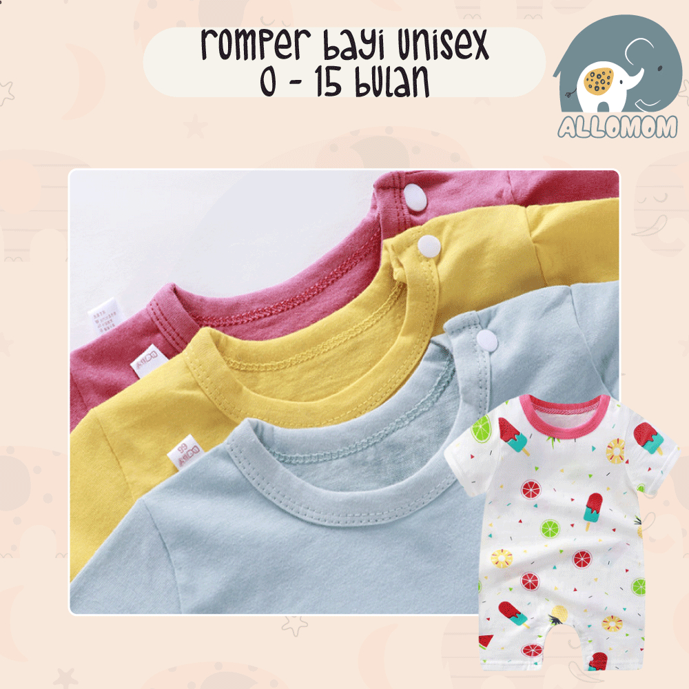 [0 - 15 Bulan] Romper Pendek Baby Boy Girl / Bayi Laki Cowok Cewek Jumper Kotak Material Katun